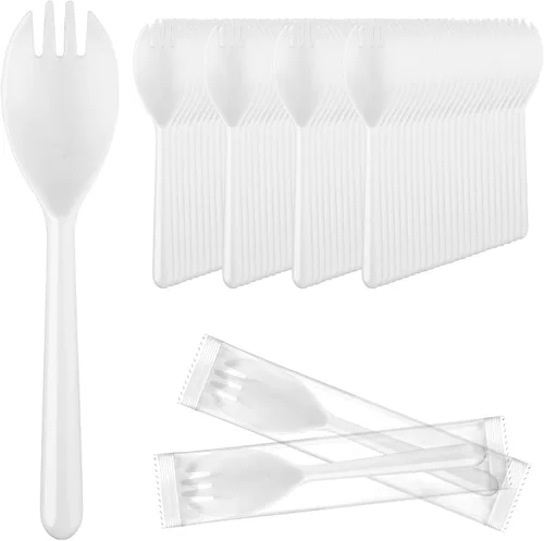 Vista 13 de EUSOAR Tenedores y cucharas desechables a granel, 50 piezas de plástico de 5.5 x 1.2 pulgadas, cucharas de tenedor de servicio de cubiertos