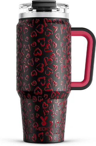Vista 23 de Meoky Vaso de 40 onzas con asa y pajita, vaso aislado con tapa y popote, taza de viaje de acero inoxidable, mantiene el frío durante 34 horas, 100%