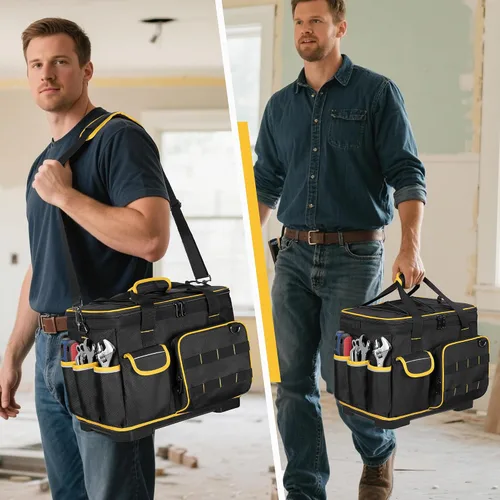 Vista 6 de Marscamd Bolsa de herramientas de 16 pulgadas con parte inferior dura y un divisor desmontable, bolsa de herramientas resistente con múltiples