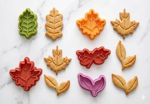 Vista 8 de 4 cortadores de galletas de hojas con sellos de émbolo, moldes de hojas de arce y roble veteado 3D para decoración de corteza de pastel, hornear