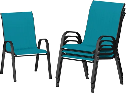 Vista 20 de UDPATIO Juego de 4 sillas de patio, sillas de comedor apilables para exteriores con respaldo alto, silla de tela de textileno transpirable para Negro