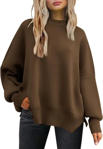 Vista 49 de Lillusory - Suéter extragrande con mangas de murciélago y cuello redondo para mujer, prenda moderna de otoño de tejido de punto sin botones
