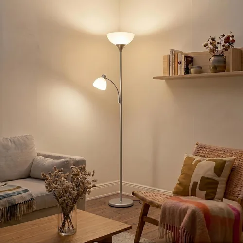 Vista 9 de [Renovado] Brightech Torchiere Lámpara de pie LED Sky Dome Plus, lámpara de pie súper brillante con lámpara de lectura para salas de estar