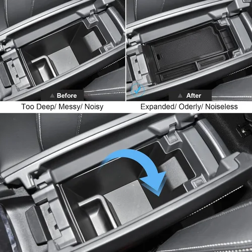 Vista 5 de Organizador de reposabrazos 2021-2024 2025 para Nissan Rogue (S/SV/SL/Platinum/Rock Creek), organizador de consola central de plástico ABS y goma