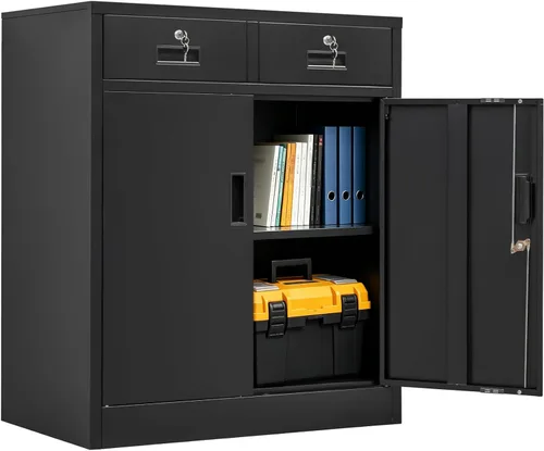 Vista 12 de CJF Gabinete de almacenamiento de metal, armario de almacenamiento de 36 pulgadas de alto con estantes y puertas, gabinetes de metal para oficina