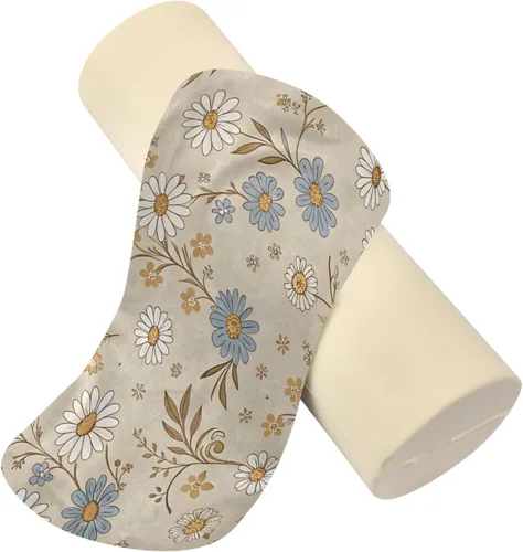 Vista 2 de Blue and White Flowers Cervical Roll Pillow, 17" Neck Support Bolster Pillow, Round Pillow for Sleeping Support and Pain Relief, with Removable