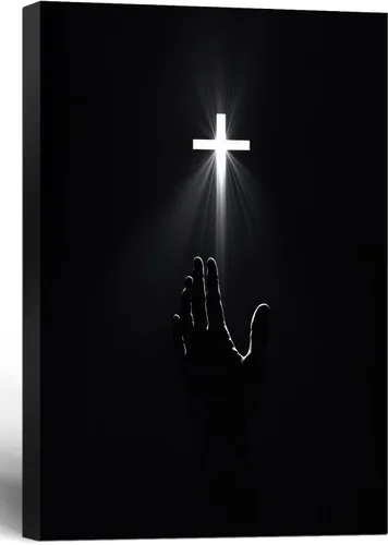 Vista 11 de Arte de pared cristiano enmarcado, póster de fe de redención, cruz y manos, impresión en lienzo en blanco y negro, pintura religiosa, imagen