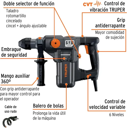 Vista 2 de Rotomartillo electropneumática SDS plus 5.0 Joules