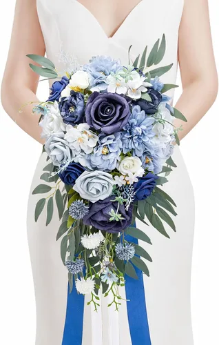 Vista 12 de Serwalin Ramos de boda de 9.8 pulgadas para novia y dama de honor, peonías rosa empolvado, ramos de flores de novia para boda, ramo de lanzamiento