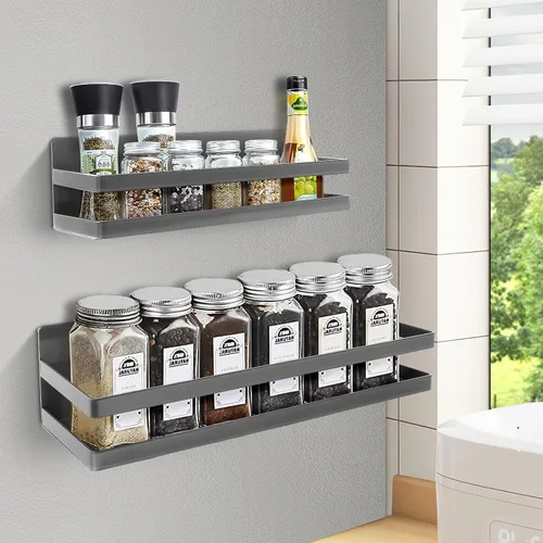 Vista 8 de Uten Estante grande para especias para refrigerador, paquete de 2 estantes magnéticos fuertes, organizador de refrigerador movible para cocina