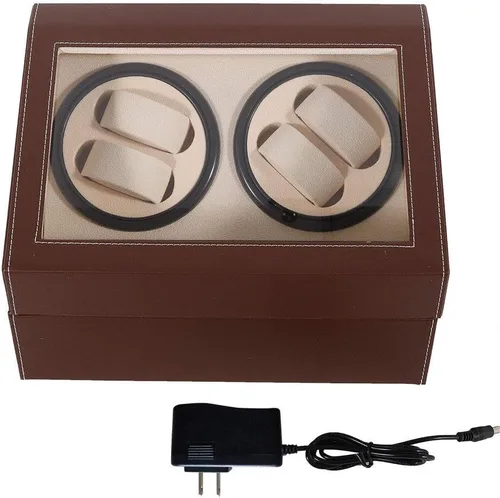 Vista 4 de Bobinadora automática de reloj 4+6, caja de presentación giratoria de cuero, caja de almacenamiento de lujo (marrón)