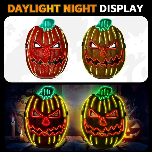Vista 5 de 2 máscaras de calabaza de Halloween, máscara de miedo para Halloween, festival, cosplay, fiesta, decoración, disfraz