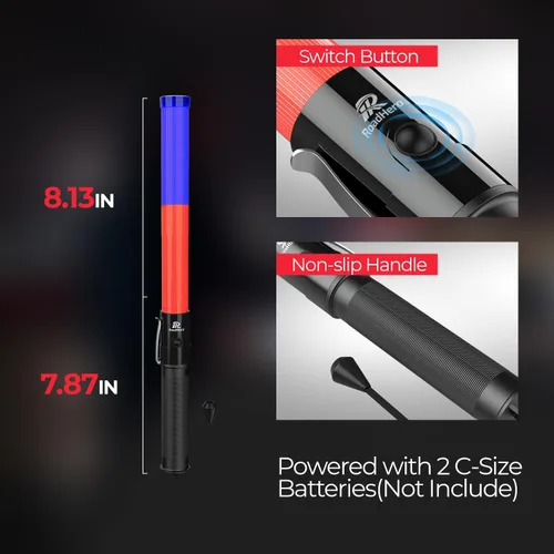 Vista 8 de RoadHero Varita de tráfico de 16 pulgadas, paquete de 2 luces de control de tráfico aéreo con 3 modos intermitentes, varitas de señal de seguridad