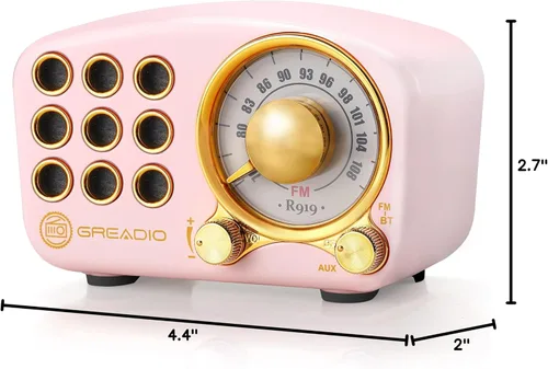 Vista 8 de Altavoz Bluetooth retro, radio FM Radio-Greadio vintage con estilo clásico antiguo, fuerte mejora de graves, volumen fuerte, conexión inalámbrica