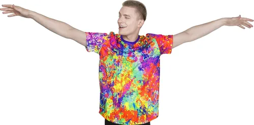 Vista 21 de aofmoka - Camiseta ultravioleta hecha a mano, reactiva a luz negra, con impresión decorativa Crema ácida
