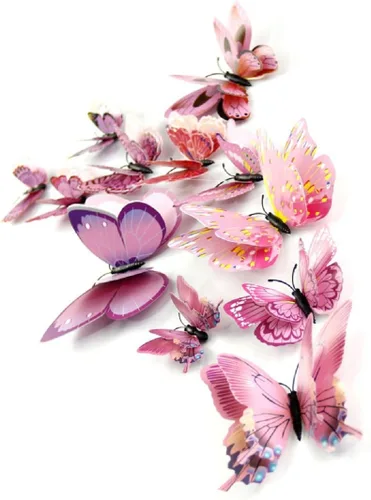 Vista 9 de Paquete mixto de 12 pegatinas de mariposas 3D en rosa para pared, decoración artística (2 azules)