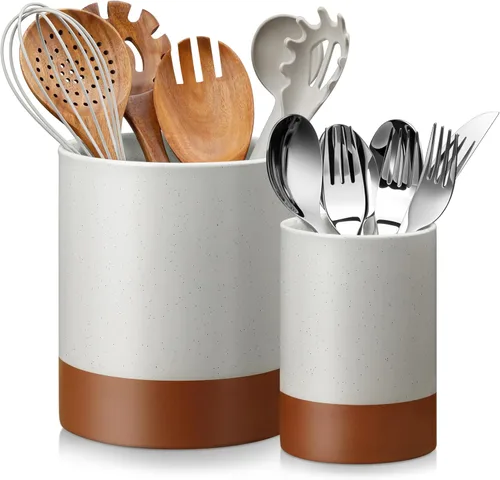 Vista 9 de MALACASA Portautensilios, Portautensilios de Cocina de Cerámica de 5.5", Recipiente para Utensilios de Cocina para Encimera, Organizador