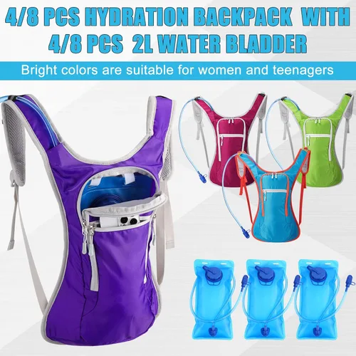 Vista 2 de Chunful Mochila de hidratación con vejiga de agua de 2 L, mochila de hidratación ligera para mujeres y adolescentes, mochila de agua al aire libre