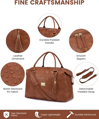 Vista 5 de Bolsa de viaje acolchada Weekender Bag para mujer, Marrón, Vintage