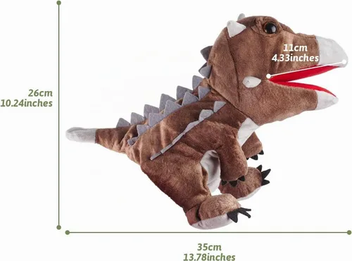 Vista 7 de Marionetas de mano de dinosaurio de felpa, juguete de dinosaurio suave, regalos para niños (2 piezas)