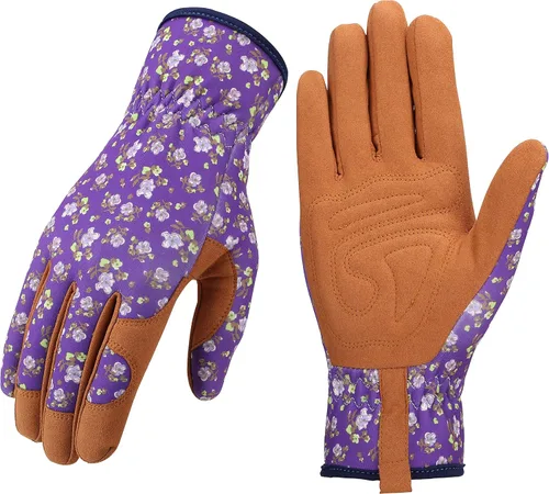 Vista 15 de Bamllum Guantes de cuero para jardinería para mujer, guantes de trabajo para deshierbe, excavación, plantación, rastrillo y poda
