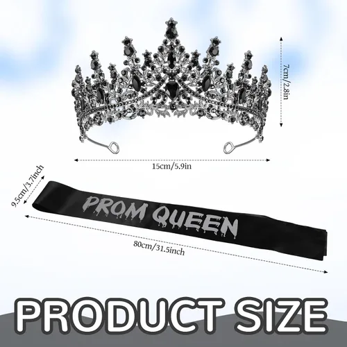 Vista 9 de Lyrow 2 Pcs Prom Crowns and Sashes Corpse Cosplay Set Spooky Queen Zombie Set Headwear for Party