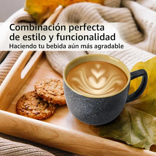 Vista 6 de MIAMIO - Juego de 6 tazas de café de gres (16 onzas) - Las Palmitas - Modern Ceramic coffee mugs for coffee, cappuccino and tea, 16 oz for