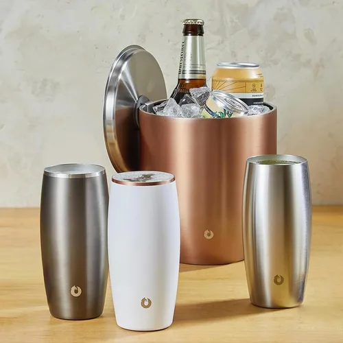 Vista 6 de Snowfox Vaso de cerveza de acero inoxidable con aislamiento al vacío de alta calidad, accesorios de bar en casa, elegante bartending, vasos de pinta