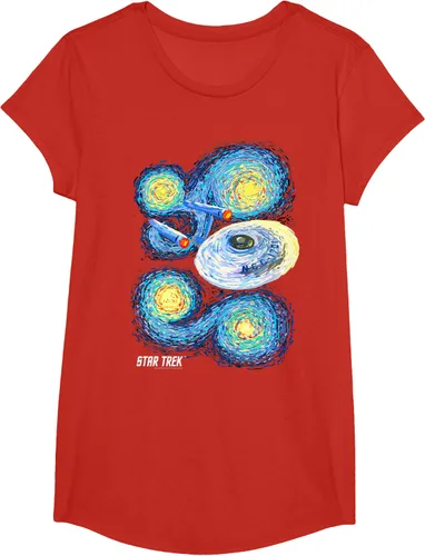 Vista 39 de Star Trek Camiseta de pintura de noche estrellada de la serie original, Negro, S
