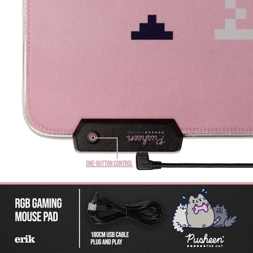 Vista 6 de Erik - Alfombrilla de mouse para juegos Pusheen XXL RGB oficial Alfombrilla de mouse LED 35.433 x 15.748 x 0.157 in Base de goma antideslizante