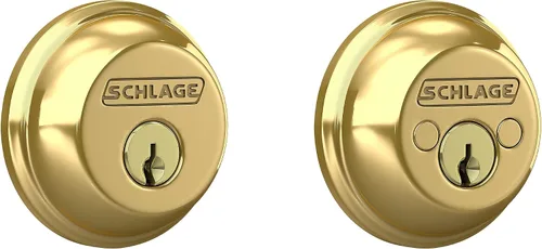 Vista 21 de Schlage Single Cylinder Front Door Deadbolt, Aged Bronze Cerrojo de un solo cilindro con llave exterior y giro en el interior, ajuste universal