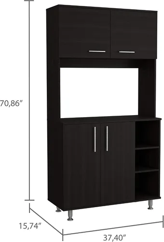 Vista 2 de Malta Kitchen - Armario de doble puerta, 4 patas, 3 estantes, color negro Wengue negro