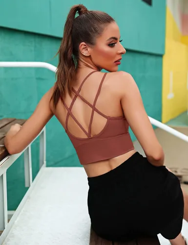 Vista 4 de Sykooria - Sostén deportivo con tirantes para mujer espalda cruzada sexi para yoga correr atletismo gimnasio entrenamiento camiseta sin mangas