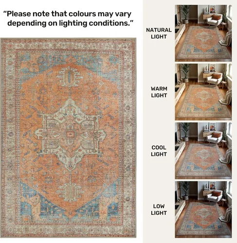Vista 11 de GLN Rugs Traditional Collection - Alfombra de felpilla lavable a máquina, tradicional lavable, antideslizante, alfombra de felpilla de pelo corto