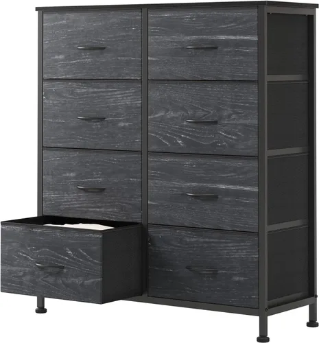 Vista 14 de Sweetcrispy Cómoda para dormitorio, cómoda de tela con 8 cajones, cómoda para armario, sala de estar, marco de acero resistente, parte superior