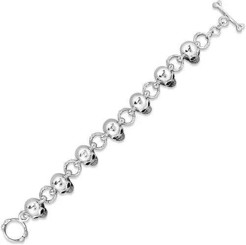 Vista 3 de WithLoveSilver de plata de ley 925grande Biker Gótico Calavera y huesos pulsera