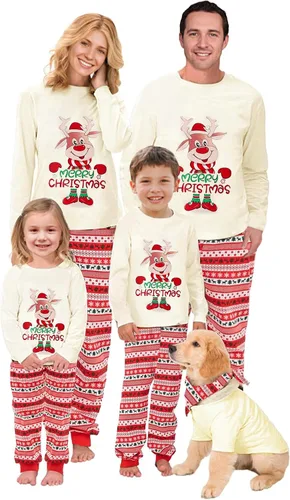 Vista 34 de Awoscut - Conjunto de pijamas navideños a juego, con estampado en la parte superior y pantalones a cuadros #B-7