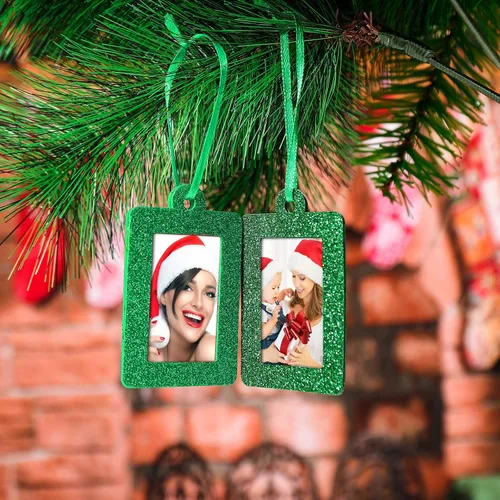 Vista 3 de Jetec 20 marcos de fotos de Navidad, mini marcos de fotos colgantes de fieltro, adorno colgante para árbol de Navidad, decoración familiar de Verde