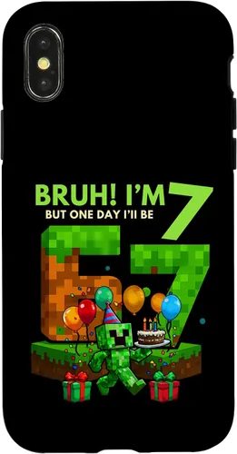 Vista 5 de Bruh I'm 7 But One-Day I'll Be 67 Retro 7th Birthday Kids Case for iPhone 17