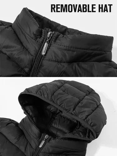 Vista 2 de YKR Chaleco acolchado para hombre, chaleco de plumón de invierno, con capucha, cremallera, sin mangas, con bolsillos