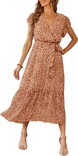 Vista 33 de PRETTYGARDEN Vestido largo bohemio floral de verano para mujer Melocotón Floral