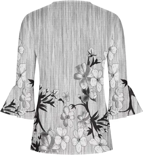 Vista 55 de Ceboyel Blusa tipo túnica con estampado floral para mujer, con botones, estilo Henley, con manga de codo, casual, trajes de moda para mujer