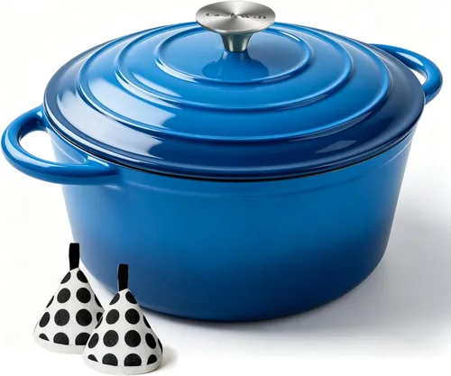 Vista 13 de COOKWIN Horno holandés de hierro fundido, olla redonda de 3 QT con tapa autobronceadora para hornear en casa, brasero, cocina, excelentes regalos