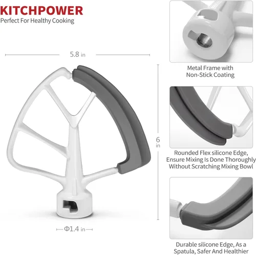 Vista 2 de KITCHPOWER 4,5-5 Quart Flex Edge - Batidora para cocina, soporte para cabeza, mezcladores, color blanco, Blanco
