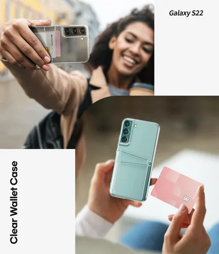 Vista 3 de GOOSPERY Cartera transparente diseñada para Galaxy S22, diseño súper delgado, fácil de usar, con capacidad para 2 tarjetas, funda protectora