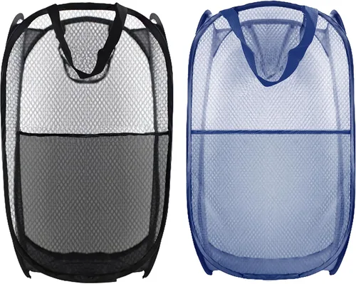 Vista 8 de Cesto de Ropa Plegable Pop Up, Cesta de Ropa de Malla Plegable Extra Grande, 28" x 16" x 16" (Negro)