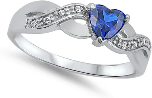 Vista 2 de Anillo de compromiso de plata esterlina con diseño de corazón y símbolo infinito, color a elección.