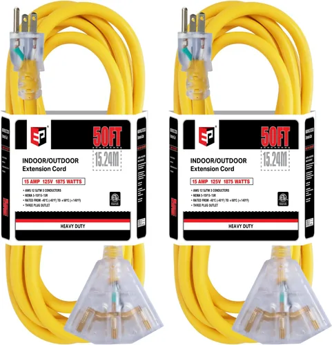 Vista 36 de EP Cable de extensión de 3 pies, 12/3 SJTW 3 tomas de corriente eléctrica Negro