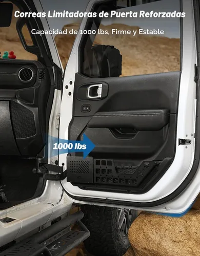 Vista 4 de JOYTUTUS Correas de limitación de puerta compatibles con Wrangler, paquete de 2 correas de control de limitación de puerta ajustables resistentes