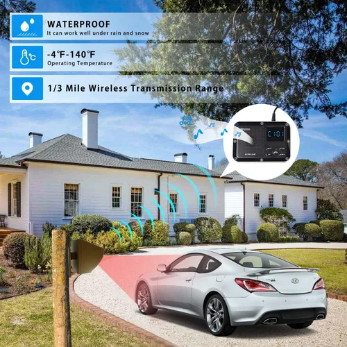 Vista 2 de Alarma inalámbrica de entrada de 1800 pies, sistema de alerta con sensor de movimiento de largo alcance, detector de entrada para el hogar